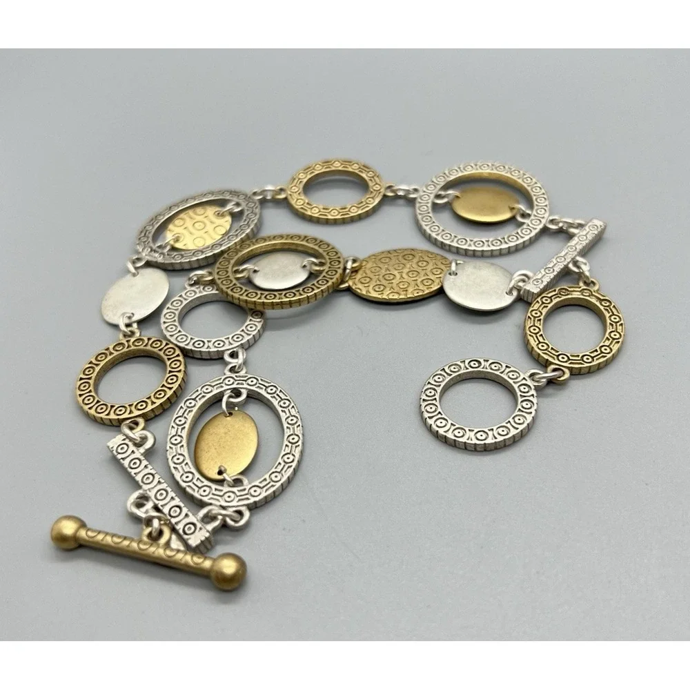 Premier Designs Mixed Metal Link Bracelet‎ Geometric Circles Ovals Toggle Clasp